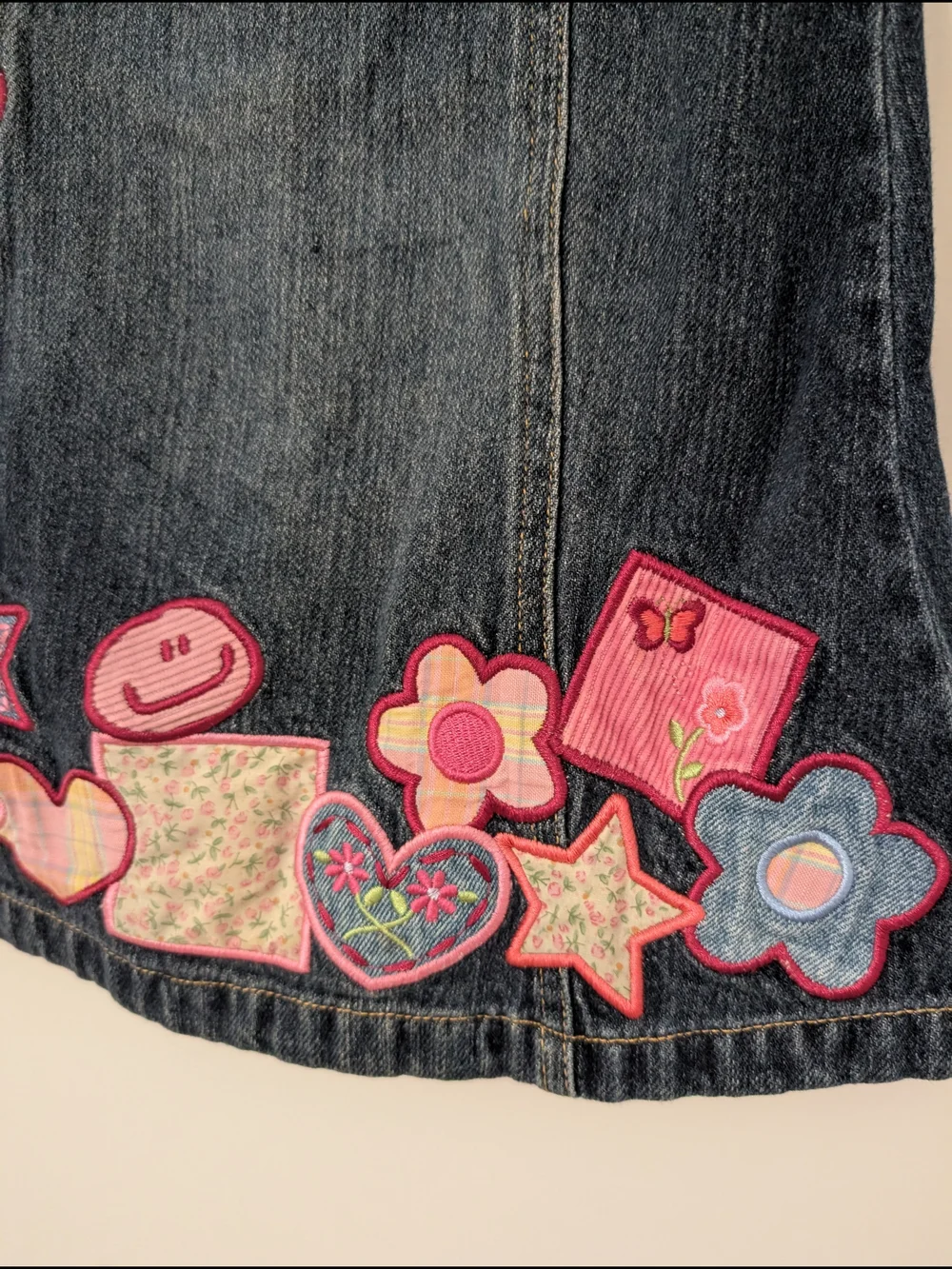 Vintage Y2K Children’s Place Denim Patchwork Jumper Dress 24M Butterfly